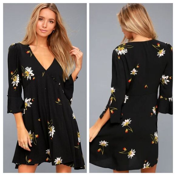 Free People Dresses & Skirts - Free People Dress Times On My Side Mini Tea Small Black Floral